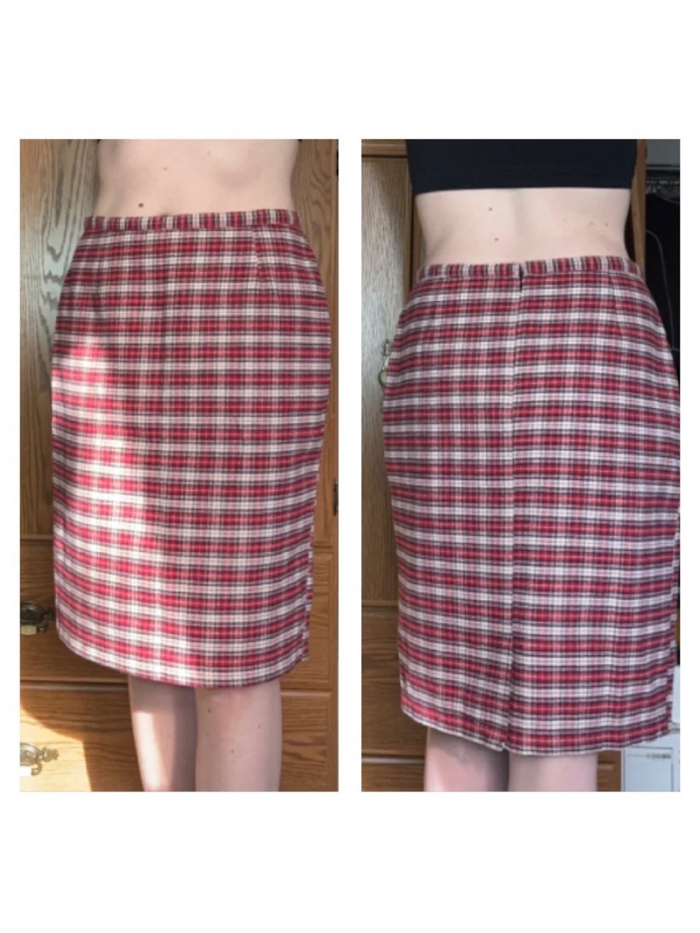 2007 Gymboree Retro Red Plaid Midi Pencil Skirt Size 6 Academia Cotton Holiday - Picture 5 of 8